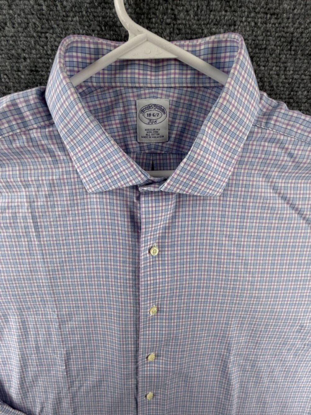 Brooks Brothers Blue Pink Non-Iron 18 6/7 Cotton Check Shirt Long Sleeve Mens